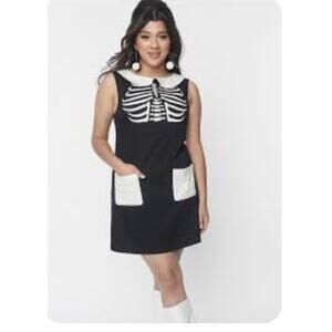 Unique Vintage Skeleton Power Mini Dress 1960s Black/White Smak Parlour Sz M #32
